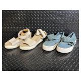 Guess GGCHIPPY Denim Bow Slip-On Sneakers & Beige Strappy Sandals (Lot of 2)