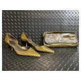 Ann Taylor Crocodile-Embossed Leather Bag & Olive-Gold Pumps, 8 1/2 M