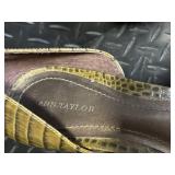 Ann Taylor Crocodile-Embossed Leather Bag & Olive-Gold Pumps, 8 1/2 M
