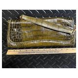 Ann Taylor Crocodile-Embossed Leather Bag & Olive-Gold Pumps, 8 1/2 M