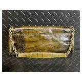 Ann Taylor Crocodile-Embossed Leather Bag & Olive-Gold Pumps, 8 1/2 M