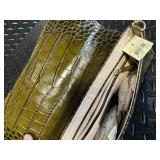 Ann Taylor Crocodile-Embossed Leather Bag & Olive-Gold Pumps, 8 1/2 M