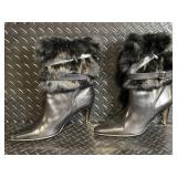Coach Fur-Trim Leather Boots with Buckle Strap - Black, High Heel