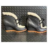 Kate Spade New York Black Leather Shearling Boots - Size US 10M