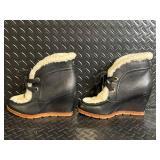 Kate Spade New York Black Leather Shearling Boots - Size US 10M