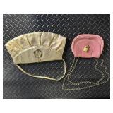 Gold Metallic Pleated Clutch & Banana Republic Pink Crossbody Chain Bag (Lot of 2)