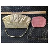 Gold Metallic Pleated Clutch & Banana Republic Pink Crossbody Chain Bag (Lot of 2)