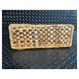 Woven Palm Leaf Handbag with Round Ring Handle - Natural Tan & Dark Zigzag Pattern