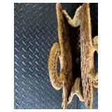 Woven Palm Leaf Handbag with Round Ring Handle - Natural Tan & Dark Zigzag Pattern