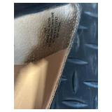 Audrey Brooke Black Leather Peep-Toe Wedge Heels - Gold Circular Medallion Toe Emblem