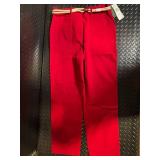 Lauren Ralph Lauren Red 100% Cotton Pants - Size 12 with Rope Belt