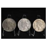 Peace Dollar Coins - 1925, 1923, 1927(Lot of 3)