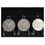 Morgan Silver Dollars - 3 Coins (1891, 1880, 1880)