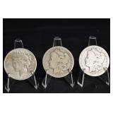 US Silver Dollar Coins - 1924, 1899, 1897 (Lot of 3)