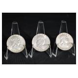 Franklin Half Dollars (Lot of 3) - 1948-1963, 90% Silver US 50c Coins