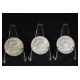 Franklin Half Dollars (Lot of 3) - 1948-1963, 90% Silver US 50c Coins