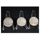 Walking Liberty Half Dollars - 3 Coins (1916-1947) US Silver