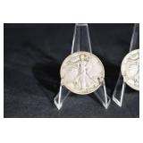 Walking Liberty Half Dollar Trio - 3 Silver US Coins in Acrylic Stands