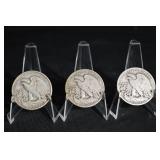 Walking Liberty Half Dollar Trio - 3 Silver US Coins in Acrylic Stands