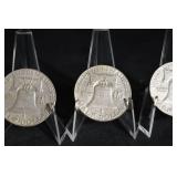 Franklin Half Dollars - 3 Coins, 1950s US 50c Silver