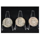 Franklin Half Dollars - 1950s Set of 3 Coins