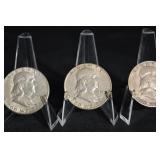 Franklin Half Dollars - 1950s Set of 3 Coins