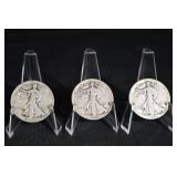 Walking Liberty Half Dollars - 3 Coins