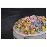German Porcelain Floral Trinket Box - Hand-Painted Bouquet with Gold Trim