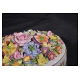 German Porcelain Floral Trinket Box - Hand-Painted Bouquet with Gold Trim