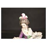 Porcelain Lady Figurine - Elegant Victorian Dress With Cream Lace And Purple Bodice