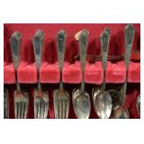 I. Rogers Bros Silver Plate Flatware Set in Red Velvet Case