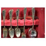 I. Rogers Bros Silver Plate Flatware Set in Red Velvet Case