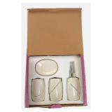 Piper & Home |  4-Piece Mosaic Pattern Ceramic Bath Set White with gold highlights