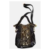 Ed Hardy by Christian Audigier Shoulder Tote purse bag Black gold metallic RARE