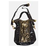 Ed Hardy by Christian Audigier Shoulder Tote purse bag Black gold metallic RARE