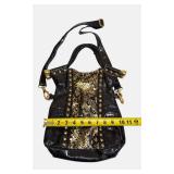 Ed Hardy by Christian Audigier Shoulder Tote purse bag Black gold metallic RARE