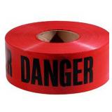 Four rolls of 1,000-foot red "Danger" barricade tape, 3 inches wide.