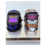 Lot of 2 Auto-Darkening Welding Helmets: Arccaptain Skull & Chicago Electric Blue Flames