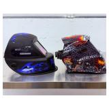 Lot of 2 Auto-Darkening Welding Helmets: Arccaptain Skull & Chicago Electric Blue Flames
