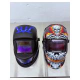Lot of 2 Auto-Darkening Welding Helmets: Arccaptain Skull & Chicago Electric Blue Flames