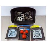 Heavy Duty Trailer Tie-Down D-Rings, CURT Coupler Lock, and Metal Spring Clamps.