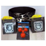 Heavy Duty Trailer Tie-Down D-Rings, CURT Coupler Lock, and Metal Spring Clamps.