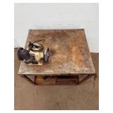 Heavy-Duty Industrial Metal Utility Cart & Vintage Bench Grinder Station