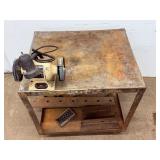 Heavy-Duty Industrial Metal Utility Cart & Vintage Bench Grinder Station