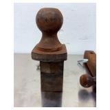 Lot of Used Heavy-Duty Equipment: Three Trailer Hitches (Fixed & Tri-Ball & Adjustable)And a 18 inch pipe wrench and a 24 inch pipe wrench.