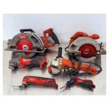 Large Lot: 6 Power Tools - Milwaukee M18/M12 & Black & Decker Circular Saws, Grinders, Multi-Tool.