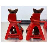20-ton capacity mechanical screw jack. Two Torin Big Red 3 Ton Steel Jack Stands. And accessories and tool bank