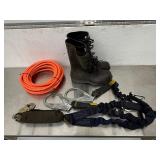 Industrial Safety Equipment Bundle: 5-Buckle Rubber Overshoes, Fall Protection Lanyard, & Air Hose