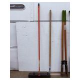 Lot of 6 Heavy-Duty Landscaping & Construction Hand Tools: Post Hole Digger, Tamper, Shovel, Pick Mattock & Broom