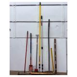 Contractor Tool Lot: 8-Piece Assortment of Shovels, Levels, Rakes, Brooms, and Scrapers